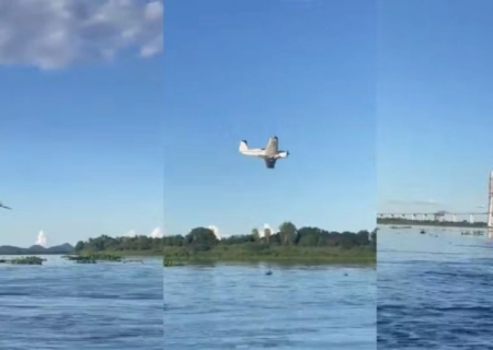 Avião que pertence a prefeito é flagrado fazendo manobra perigosa próximo a ponte